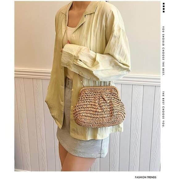 Straw Purse for Women, Beach Bag Summer Woven Clutch Purses, Cloud Crossbody - Picture 2 of 7